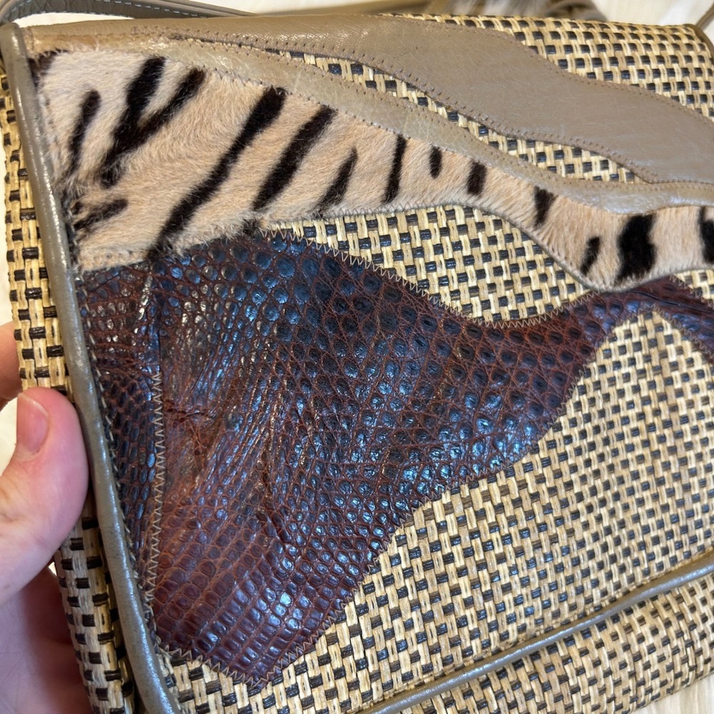Carlos Falchi Vintage Mixed Animal Print Patchwork Woven Leather Crossbody Bag - Picture 3 of 9